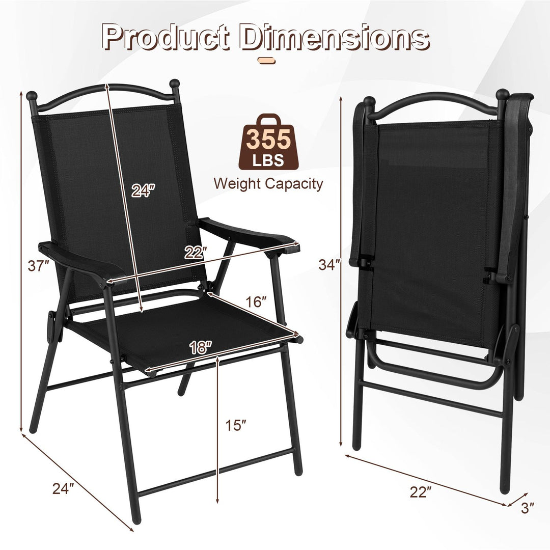 Folding Patio Chairs Set of 4 Outdoor Lawn Deck Seats with Armrests High Back-Black