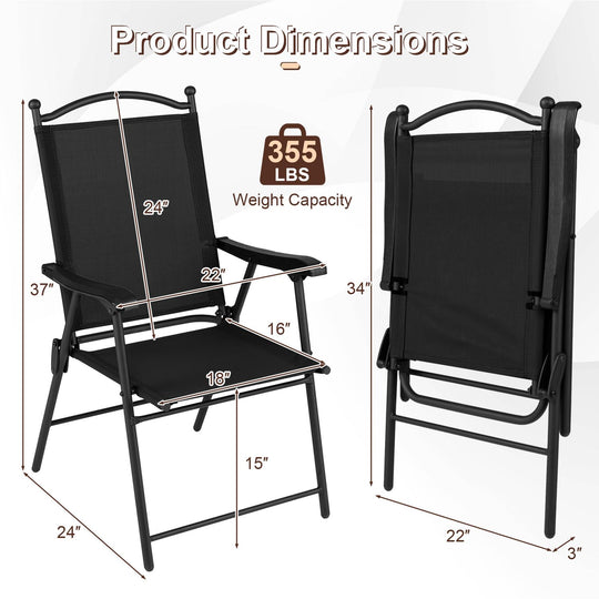 Folding Patio Chairs Set of 4 Outdoor Lawn Deck Seats with Armrests High Back-Black
