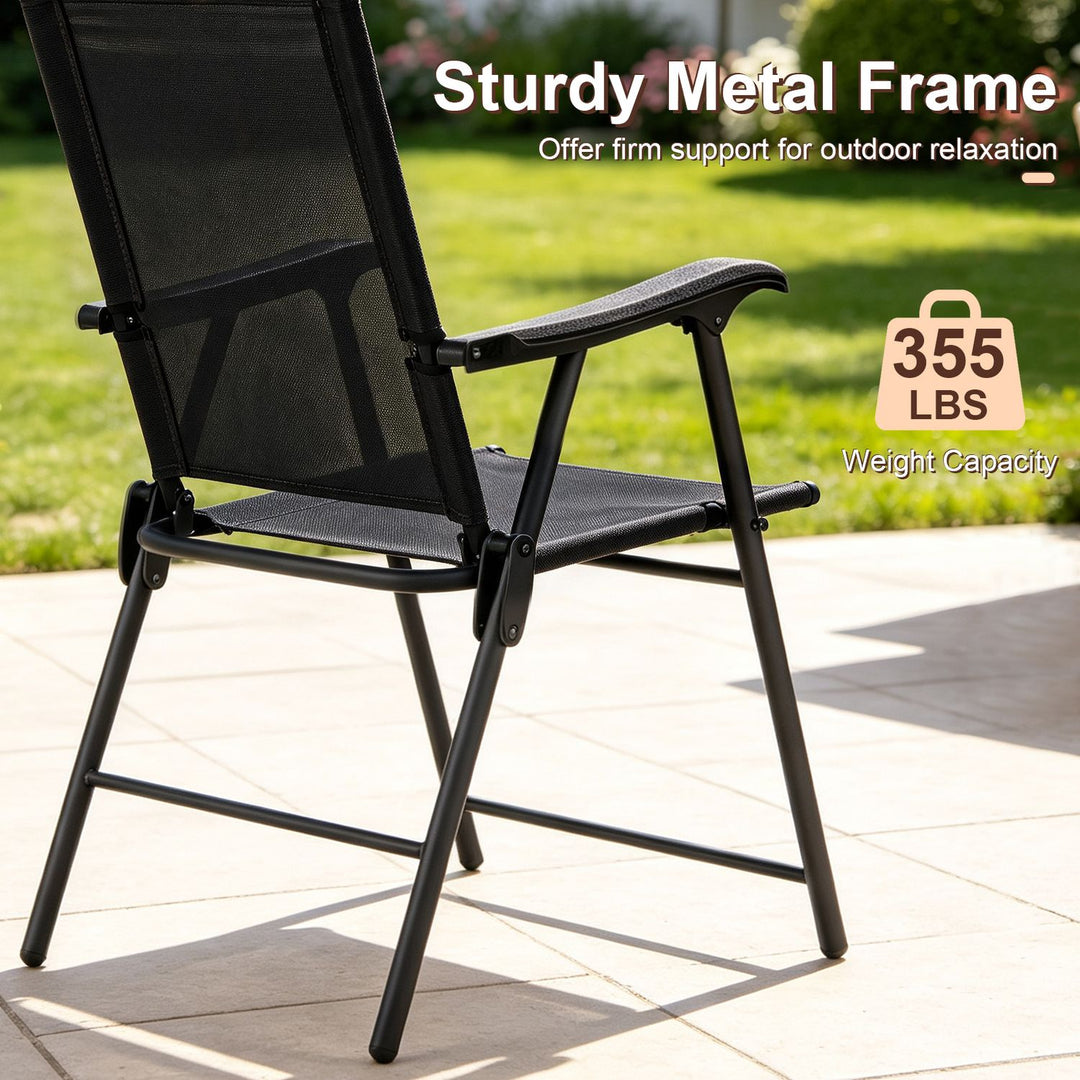 Folding Patio Chairs Set of 4 Outdoor Lawn Deck Seats with Armrests High Back-Black