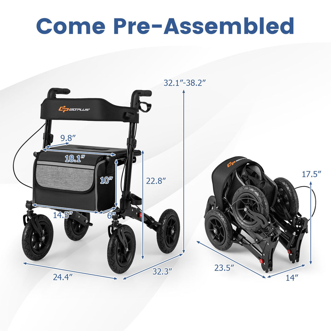 Folding Rollator Walker for Seniors with Seat for All Terrain