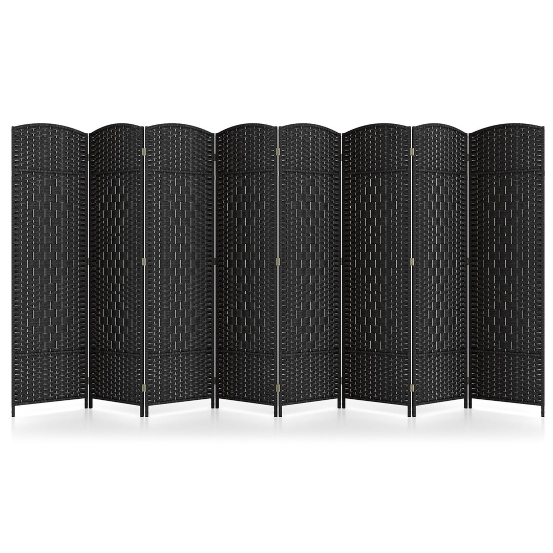 8-Panel Folding Room Divider with Hand-Woven Texture and Solid Wood Frame