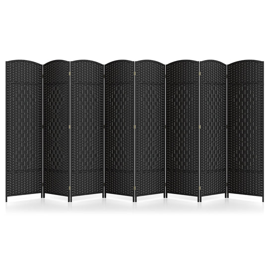 8-Panel Folding Room Divider with Hand-Woven Texture and Solid Wood Frame