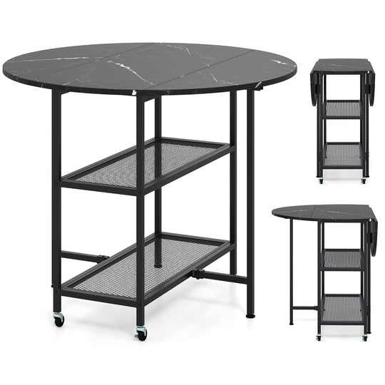 Folding Round Dining Table with Lockable Wheels