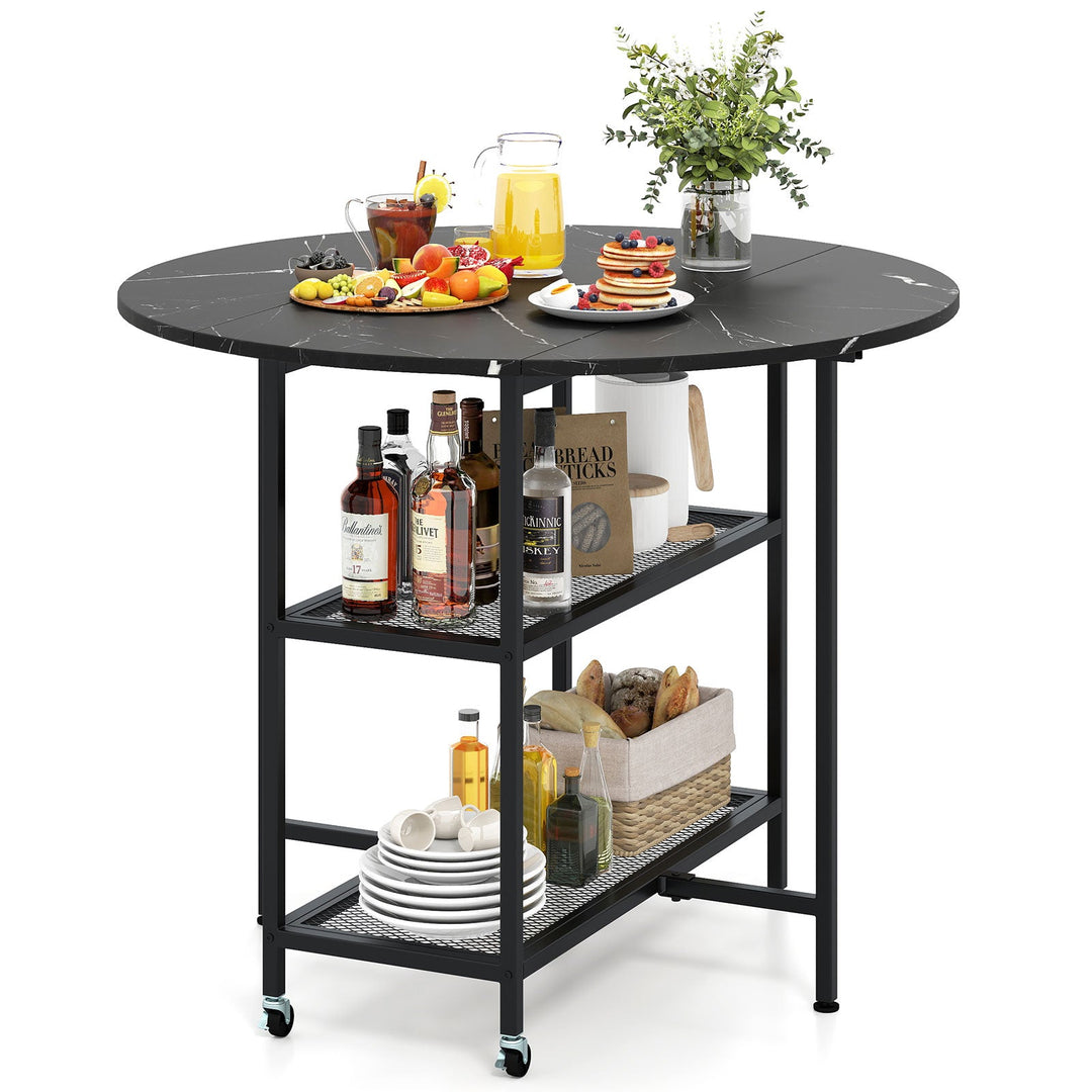 Folding Round Dining Table with Lockable Wheels
