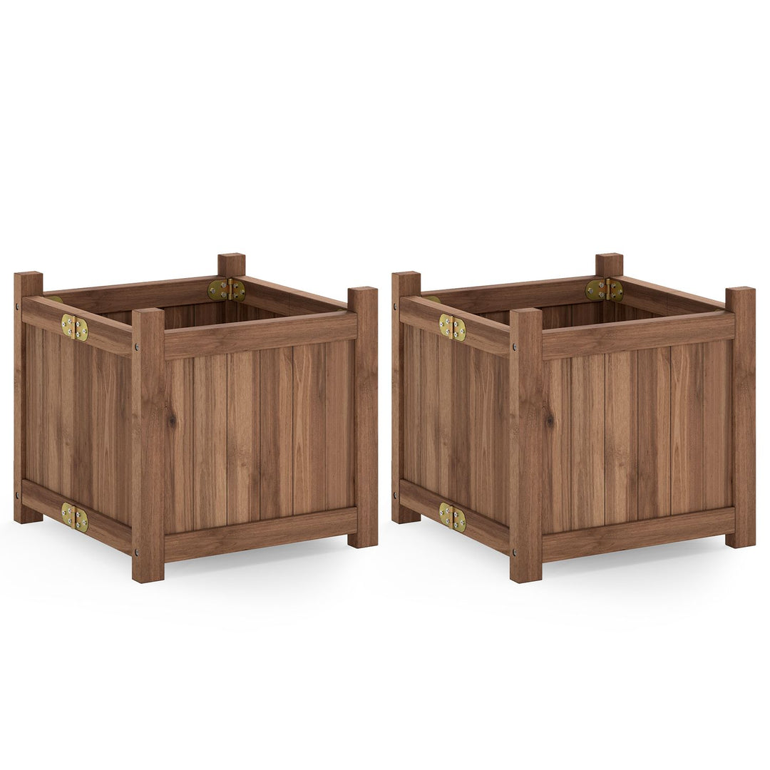 Folding Square Fir Wood Raised Garden Bed with Removable Bottom Set of 2