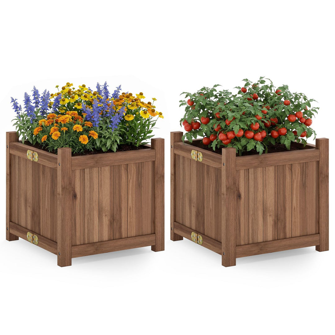 Folding Square Fir Wood Raised Garden Bed with Removable Bottom Set of 2