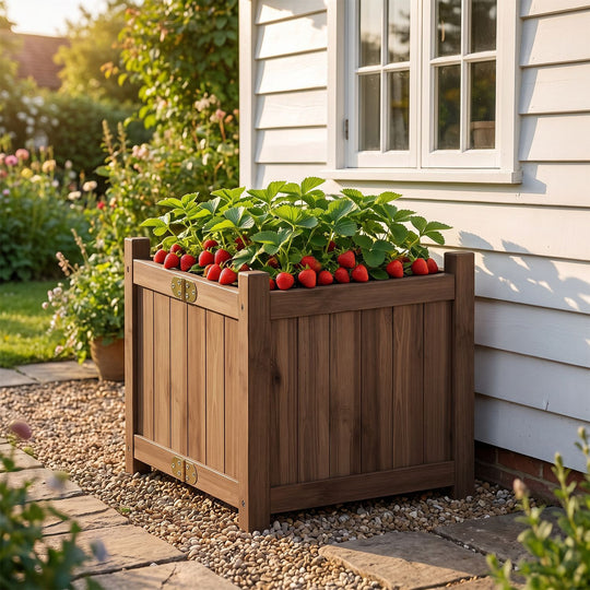 Folding Square Fir Wood Raised Garden Bed with Removable Bottom Set of 2