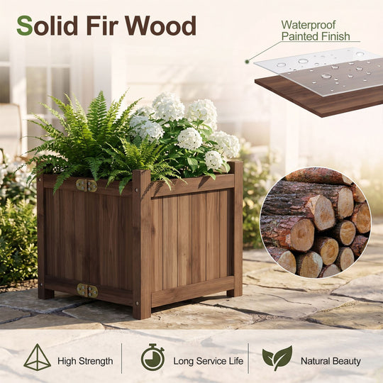 Folding Square Fir Wood Raised Garden Bed with Removable Bottom Set of 2