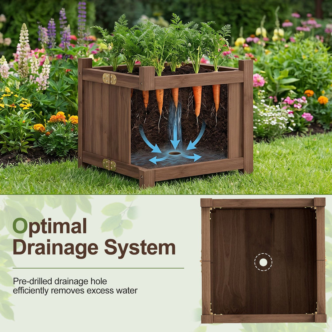 Folding Square Fir Wood Raised Garden Bed with Removable Bottom Set of 2