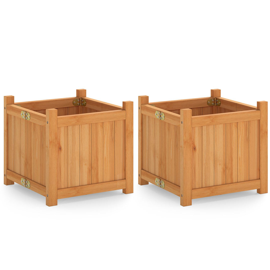 Folding Square Fir Wood Raised Garden Bed with Removable Bottom Set of 2