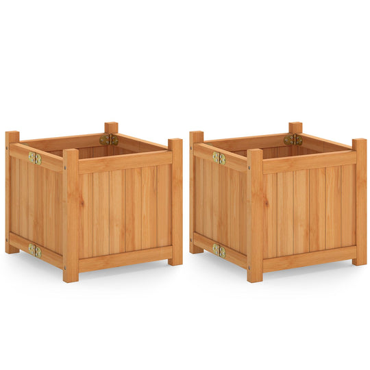 Folding Square Fir Wood Raised Garden Bed with Removable Bottom Set of 2
