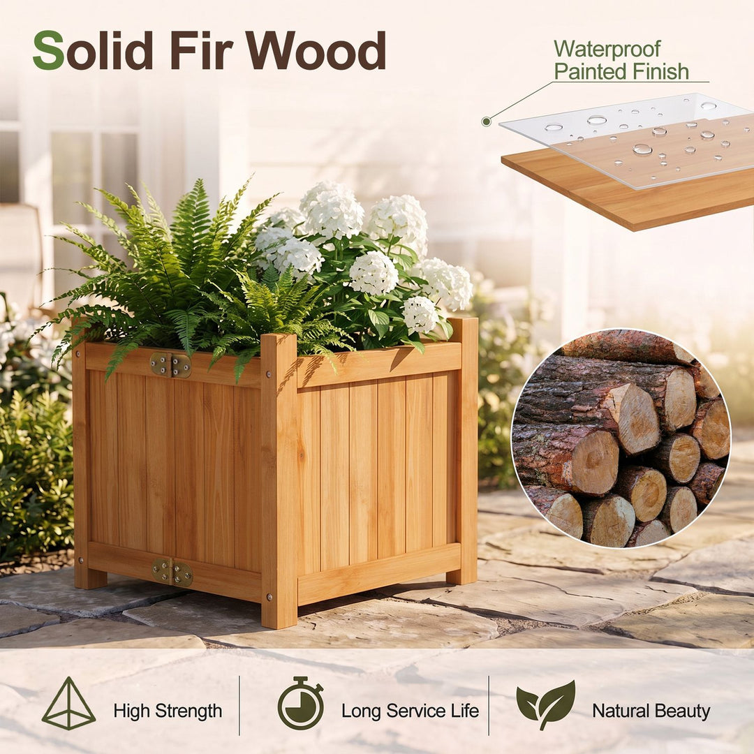 Folding Square Fir Wood Raised Garden Bed with Removable Bottom Set of 2