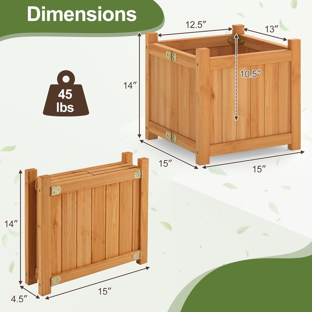 Folding Square Fir Wood Raised Garden Bed with Removable Bottom Set of 2