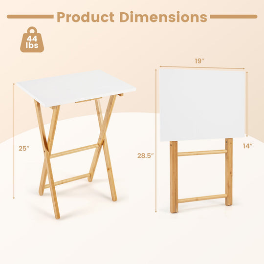 Folding TV Tray Tables Set of 2 for Small Spaces Bedroom and Living Room-White