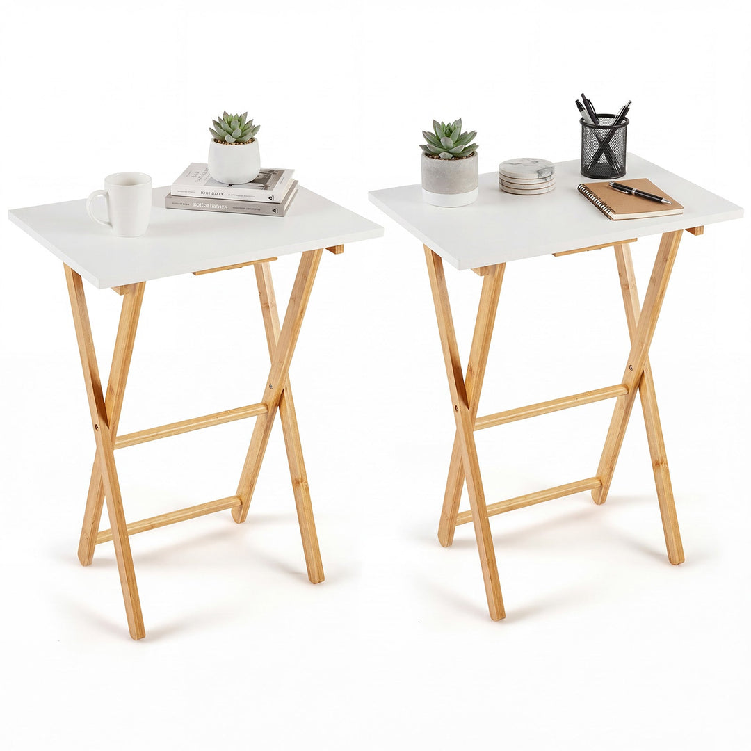 Folding TV Tray Tables Set of 2 for Small Spaces Bedroom and Living Room-White