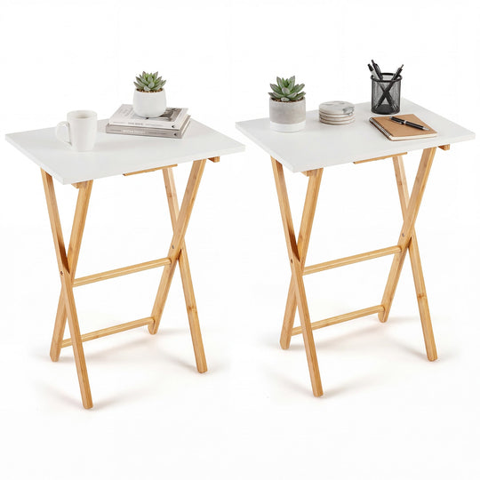 Folding TV Tray Tables Set of 2 for Small Spaces Bedroom and Living Room-White