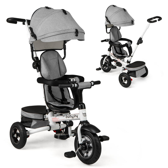 Folding Tricycle Baby Stroller with Reversible Seat and Adjustable Canopy-Gray