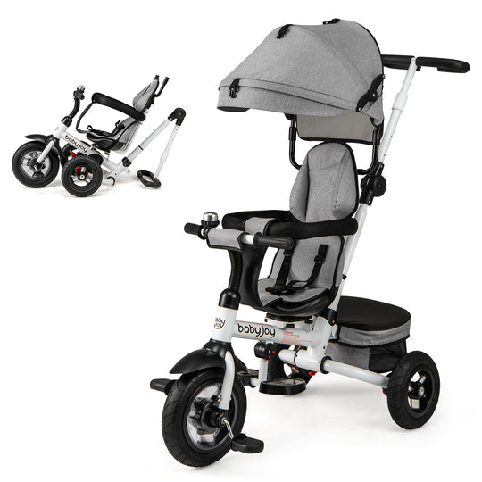 Folding Tricycle Baby Stroller with Reversible Seat and Adjustable Canopy-Gray