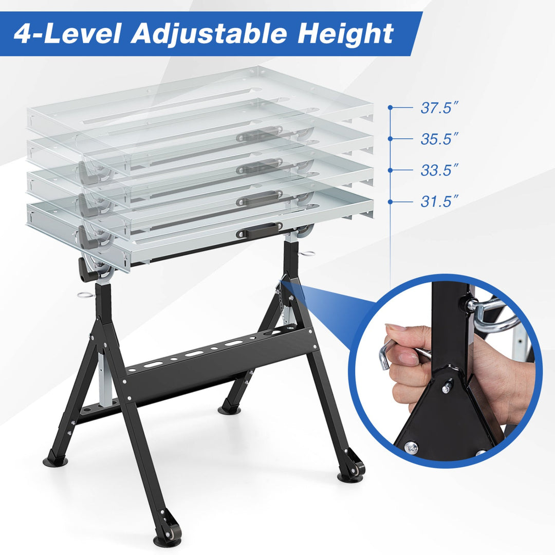 Folding Welding Table Welding Workbench with 2 Fixed Wheels 4-Level Height