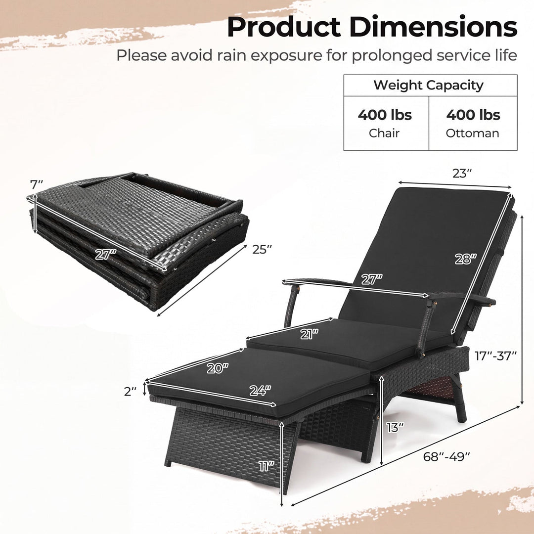 Folding Wicker Chaise Lounge with Adjustable Backrest & Ottoman