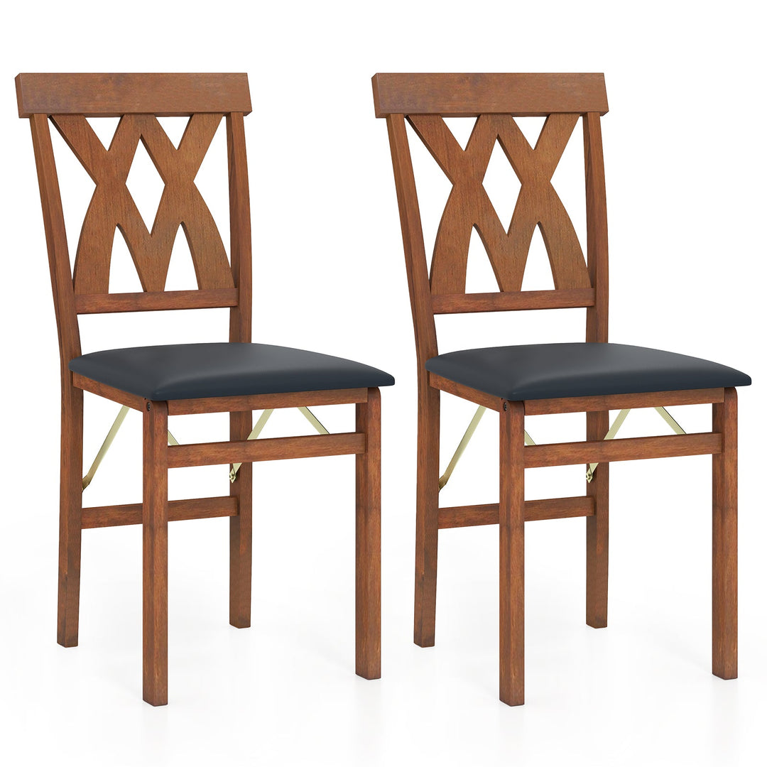Folding Wooden Dining Chair Set of 2 Faux Leather Upholstered Kitchen Armless Chairs