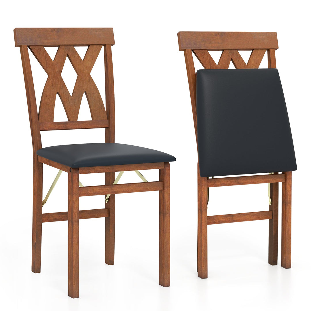 Folding Wooden Dining Chair Set of 2 Faux Leather Upholstered Kitchen Armless Chairs