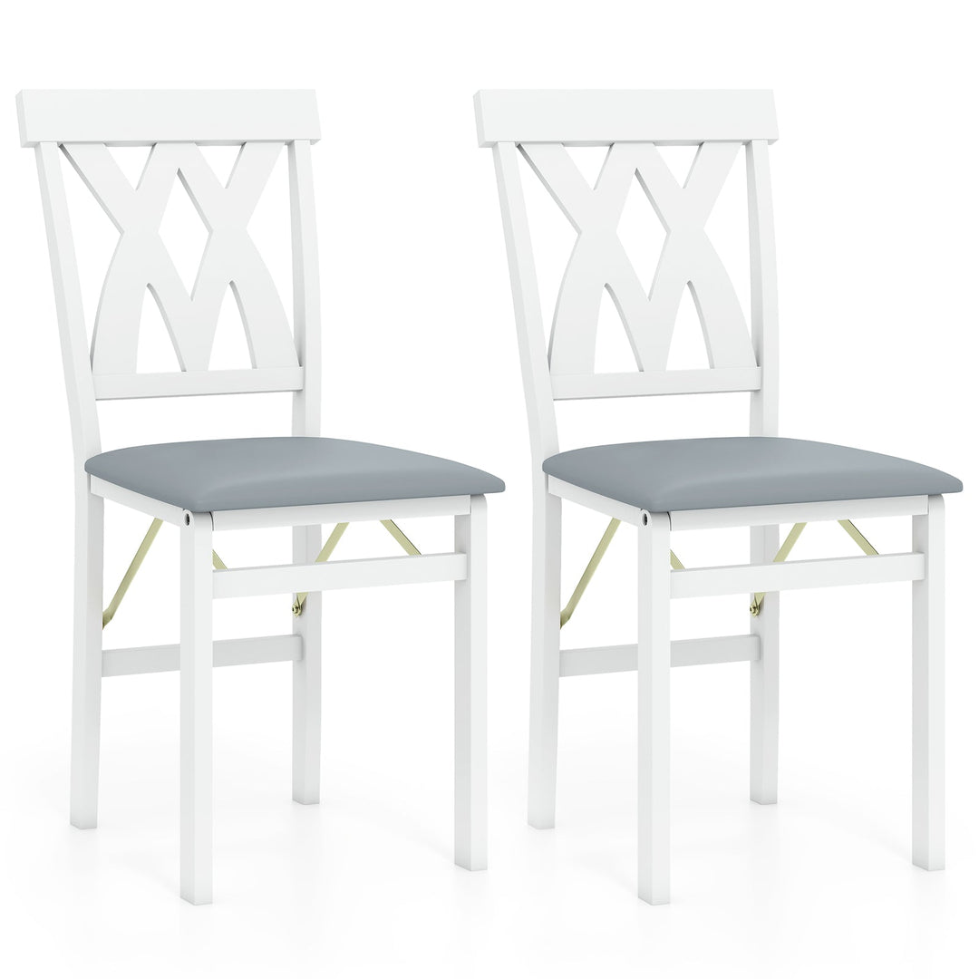 Folding Wooden Dining Chair Set of 2 Faux Leather Upholstered Kitchen Armless Chairs