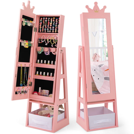 Free-Standing Full Length Kids Jewelry Armoire Cabinet with Storage Capacity