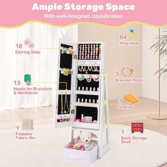 Free-Standing Full Length Kids Jewelry Armoire Cabinet with Storage Capacity