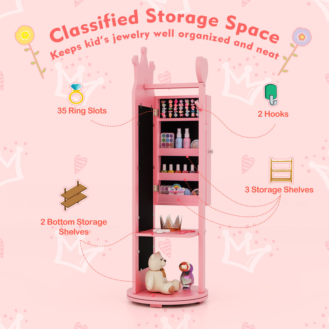 Free-Standing Full Length Mirror Kids Jewelry Armoire Cabinet-Pink