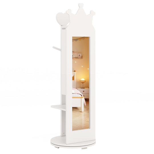 Free-Standing Full Length Mirror Kids Jewelry Armoire Cabinet-White