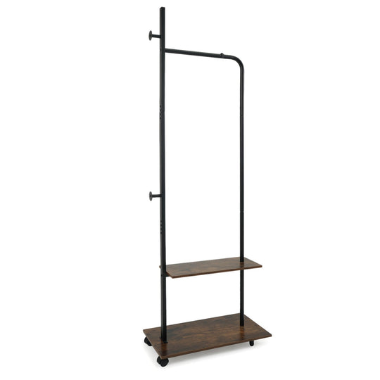 Freestanding Clothing Rack with Wheels and Storage Shelves for Entryway and Bedroom