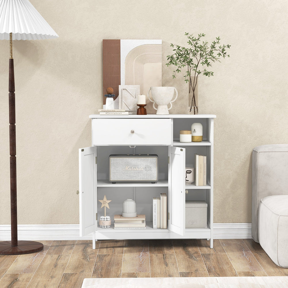 Bathroom Cabinet Floor Cabinet with Drawer and Open Compartments-White