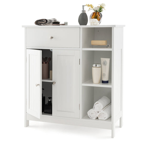 Bathroom Cabinet Floor Cabinet with Drawer and Open Compartments-White