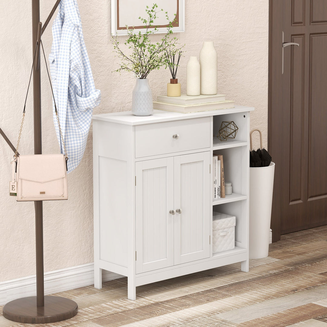 Bathroom Cabinet Floor Cabinet with Drawer and Open Compartments-White