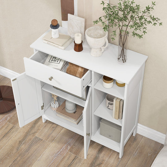 Bathroom Cabinet Floor Cabinet with Drawer and Open Compartments-White