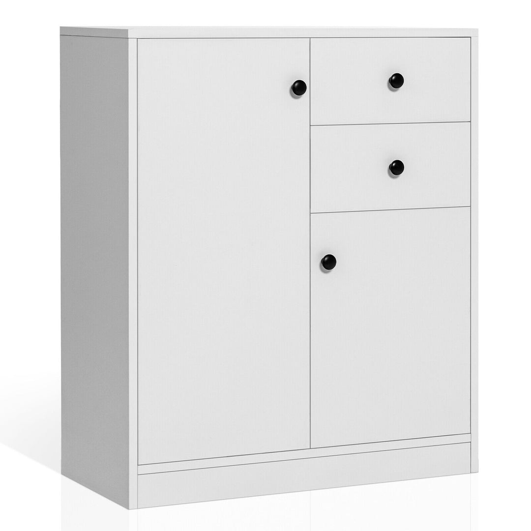 2-Door Free-standing Kitchen Sideboard with Adjustable Shelves-White