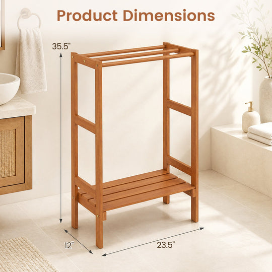 Freestanding Towel Rack with 3 Bars and Bottom Shelf