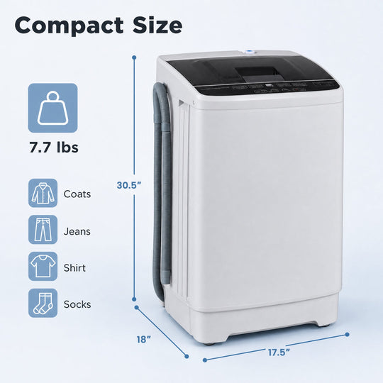 Automatic Washing Machine 7.7 lbs with 8 Programs & Drain Pump