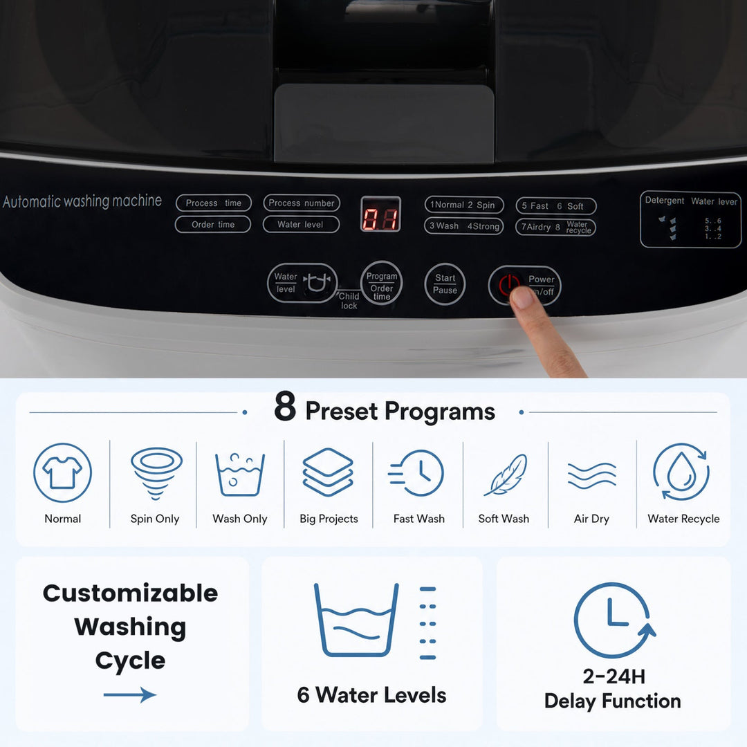 Automatic Washing Machine 7.7 lbs with 8 Programs & Drain Pump
