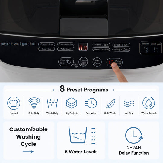 Automatic Washing Machine 7.7 lbs with 8 Programs & Drain Pump