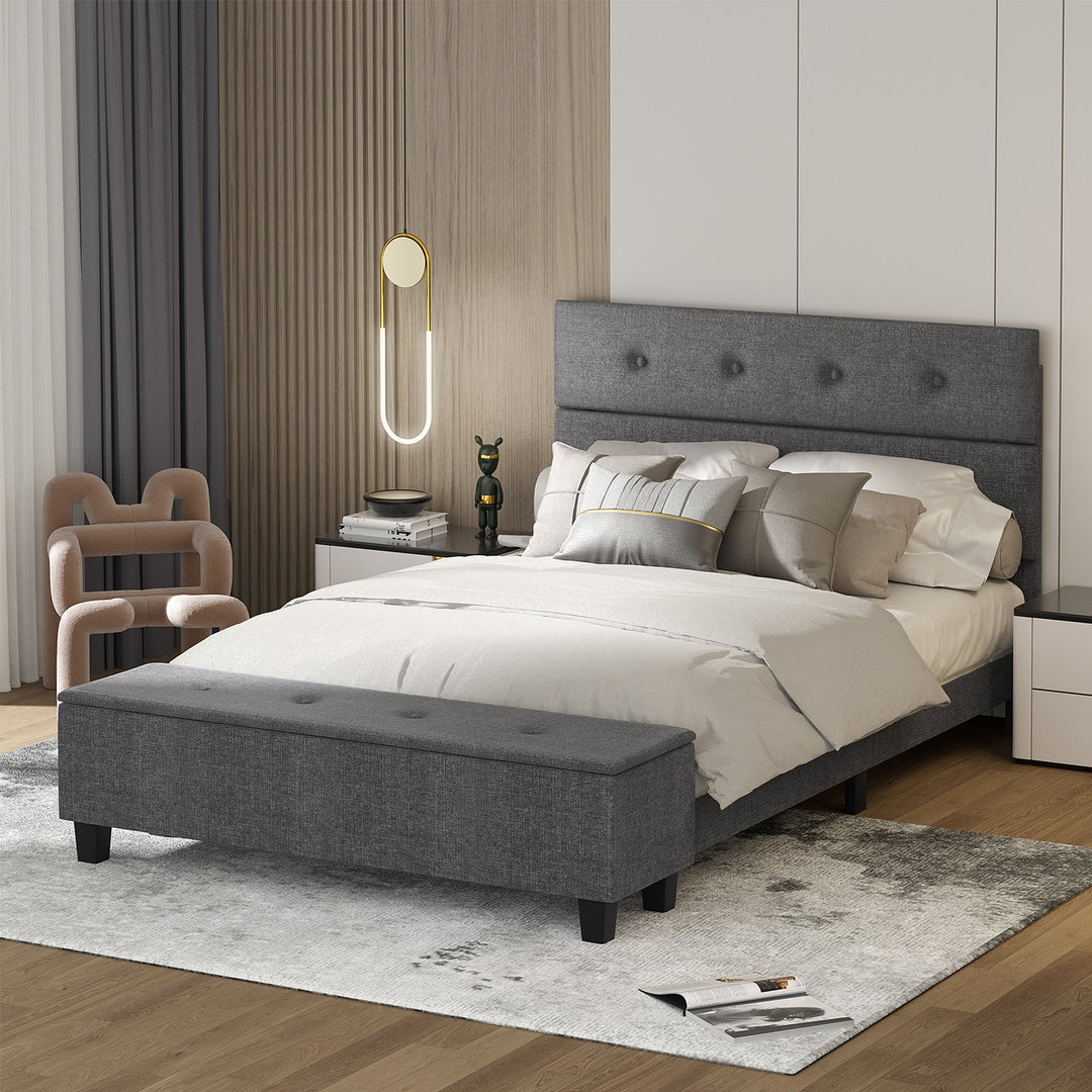 Full/Queen/Twin Upholstered Bed Frame with Ottoman Storage