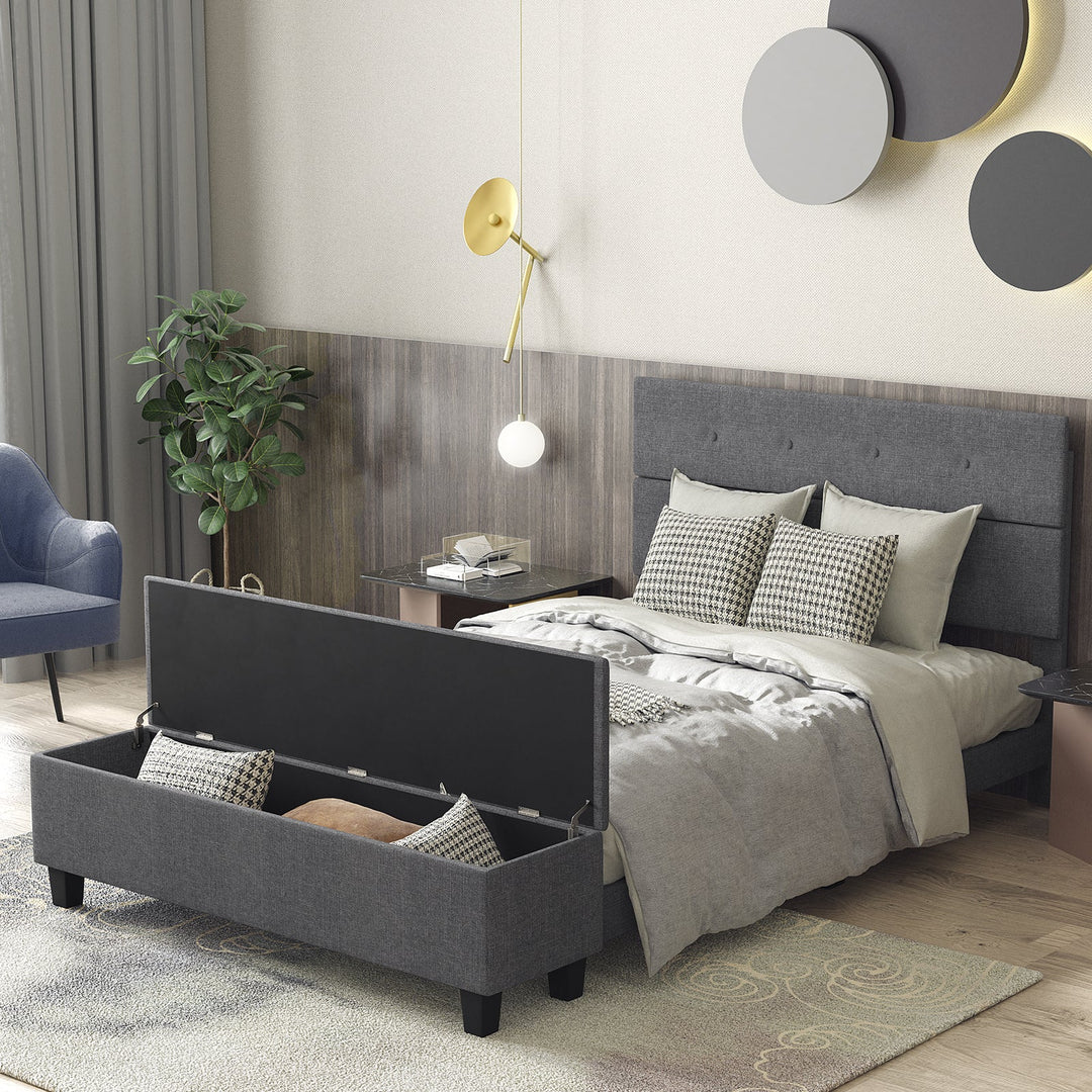 Full/Queen/Twin Upholstered Bed Frame with Ottoman Storage