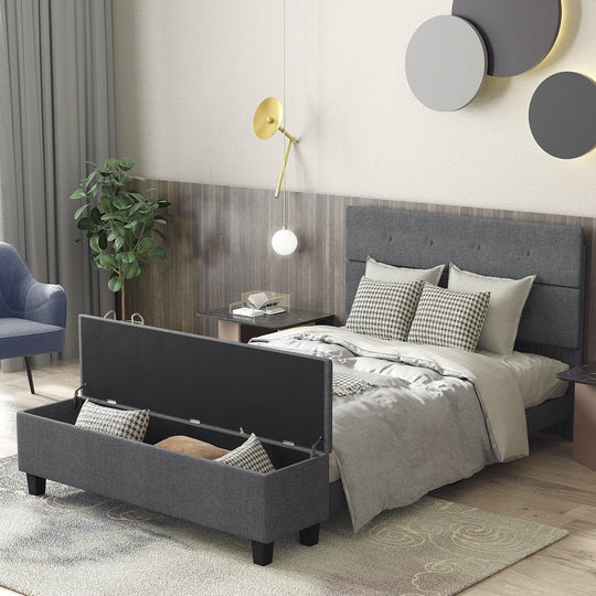 Full/Queen/Twin Upholstered Bed Frame with Ottoman Storage