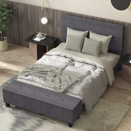 Full/Queen/Twin Upholstered Bed Frame with Ottoman Storage