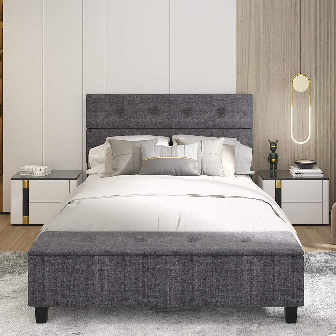 Full/Queen/Twin Upholstered Bed Frame with Ottoman Storage