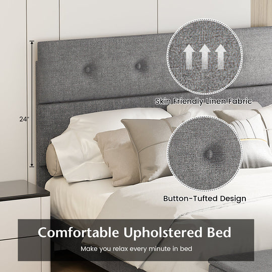 Full/Queen/Twin Upholstered Bed Frame with Ottoman Storage