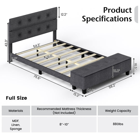Full/Queen/Twin Upholstered Bed Frame with Ottoman Storage