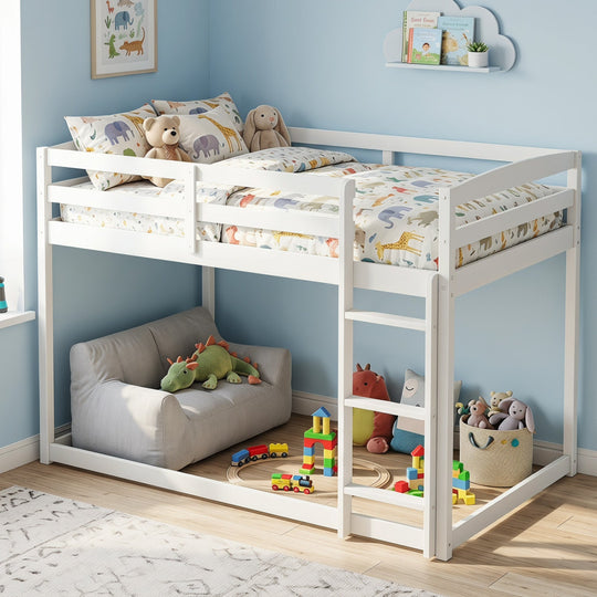Full Over Full Bunk Bed with Ladder and Safety Guardrails