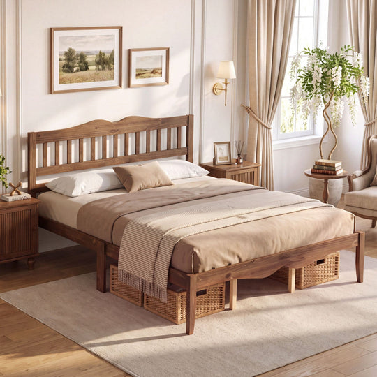 Full/Queen Platform Bed Frame with Scalloped Headboard